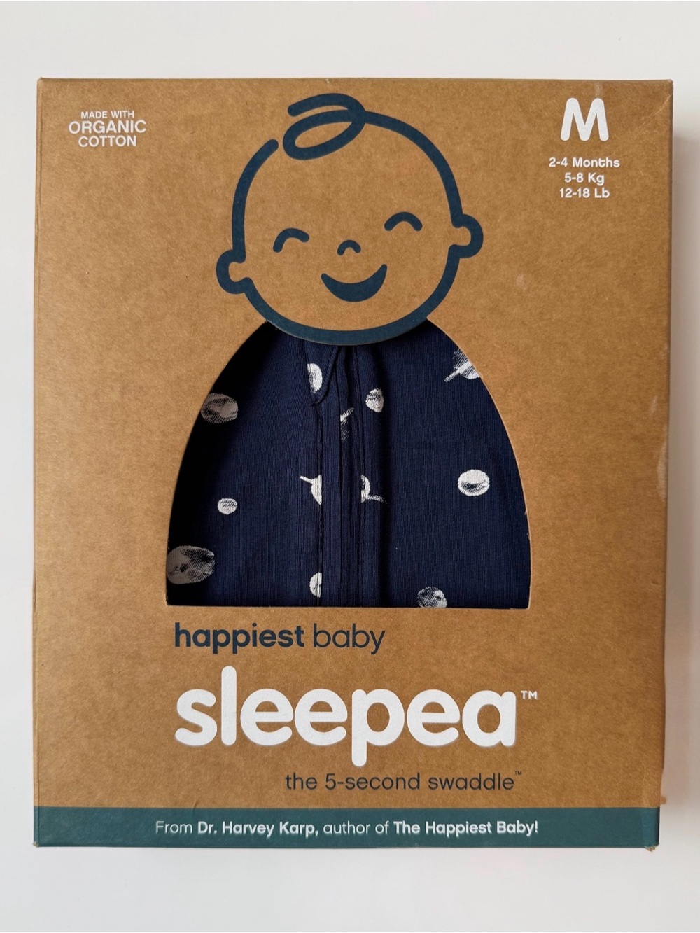 Happiest Baby Sleepea Organic Cotton Swaddle 2-4M Midnight Planets